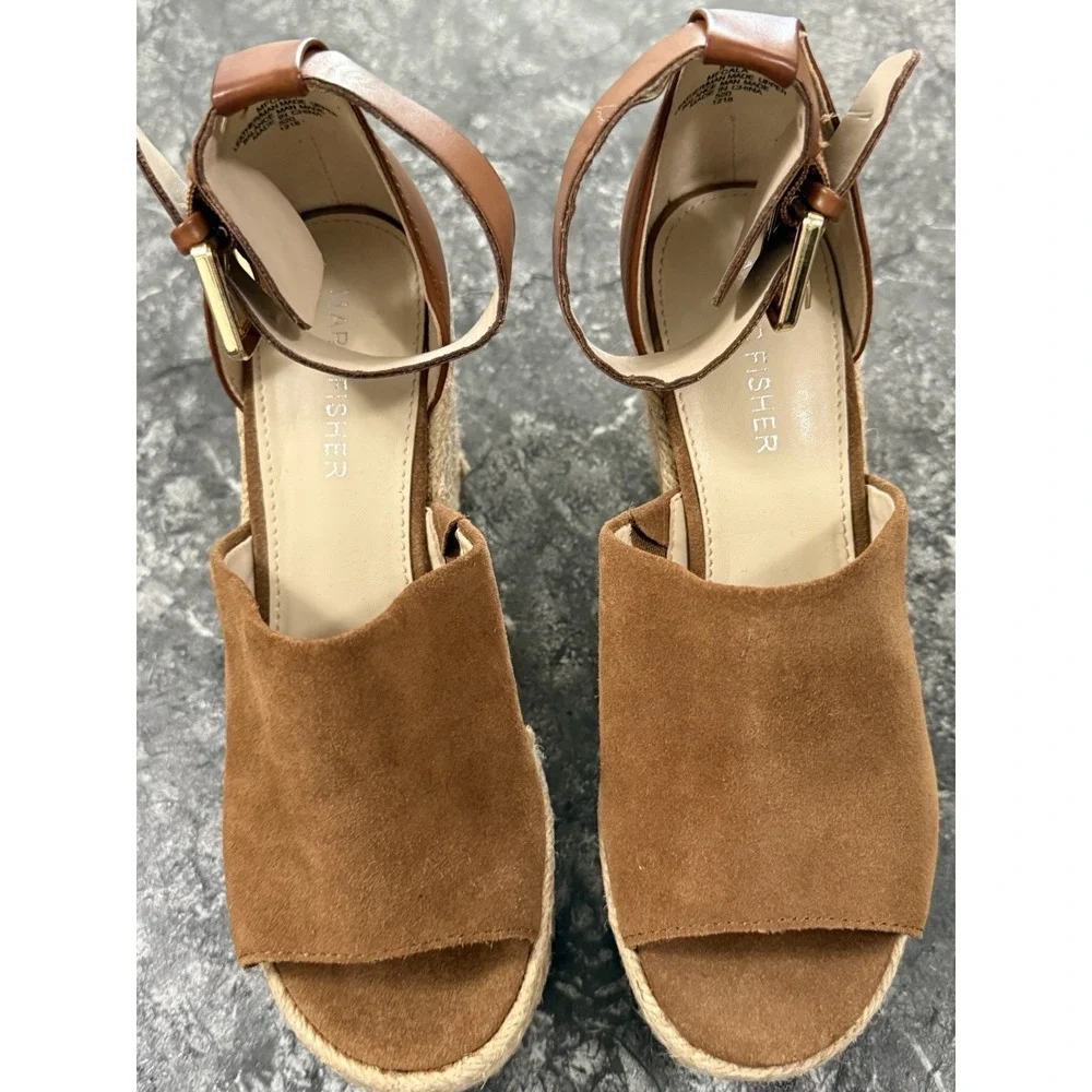 Marc Fisher Cala Platform Leather Suede Wedge Espadrille Sandal Y2K Chunky 5M